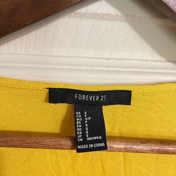 Forever 21 Women's NWT Mustard Peasant Sleeve Tie Front Y2K 90s Blouse Small - Picture 2 of 7